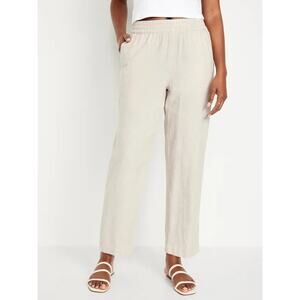 Old Navy Size Large Pull On High Waisted Linen Blend Straight Pants Tan Pockets